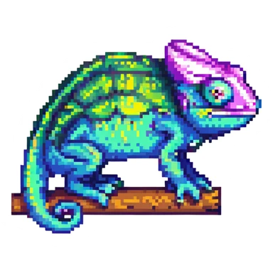 a chameleon changing colors, pixel art style sticker