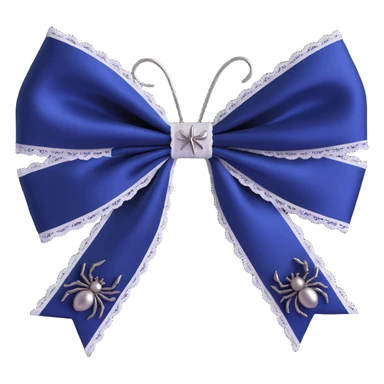 gothic bow, midnight blue silk, silver spider charm, lace trim, mysterious and rich sticker
