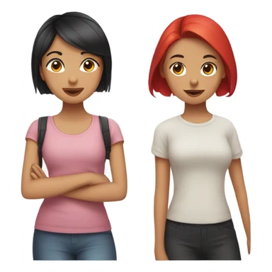 Three best friends; a Chinese girl, a Punjabi girl with red and black hair, and a Nepali girl with short hair sticker