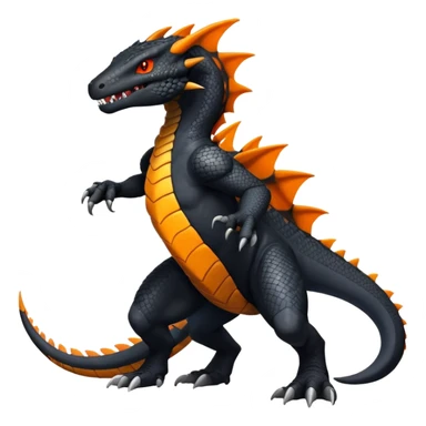 Black Salandit-Tyrunt-Greymon-Fakémon-creature-hybrid with orange belly (full body) sticker