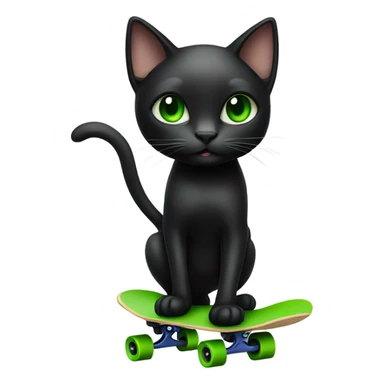 Black cat with green eyes riding a skateboard  sticker