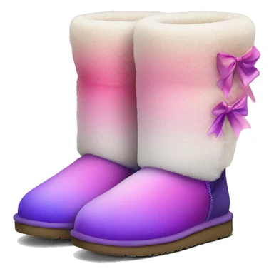 Realistic pair of pink to purple ombre fur Ugg boots with silk ribbon bows. sticker