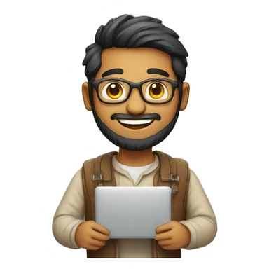 happy indian developer with a macbook sticker