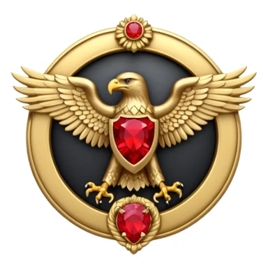 Bicephalous Eagle crest / brosch in a cirkel without background and with red gem sticker