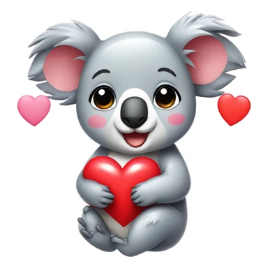 A really adorable koala in kawaii style holding a cartoon heart sticker