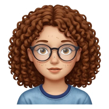 make a really curly hair, teen girl with glasses and late acne that looks like freckles sticker