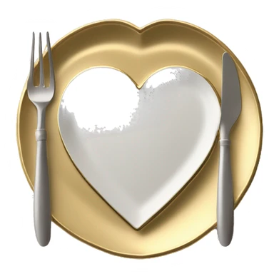 Realistic laying flat empty gold heart charger plate with utensils  sticker