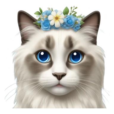 Realistic ragdoll cat with blue eyes wearing flowers  sticker