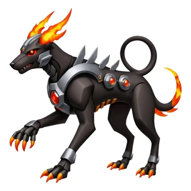 Futuristic volcanic elemental badass cool tough evil Houndoom-Houndour-Genesect-Pokémon-Fakémon-hybrid-creature sticker