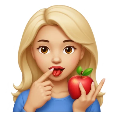 woman biting finger coquettishly, playful expression, Apple emoji style sticker