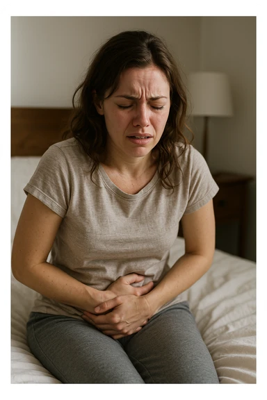 donna con ciclo doloroso e abbondante. immagine 4k sticker