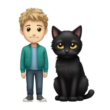 Fluffy black cat with Caucasian boy sticker