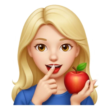 woman biting finger coquettishly, playful look, Apple emoji style sticker