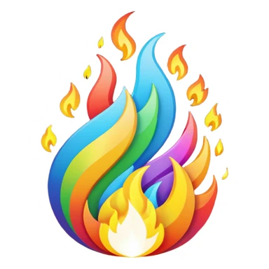 A fire emoji with the colors of the pride flag sticker