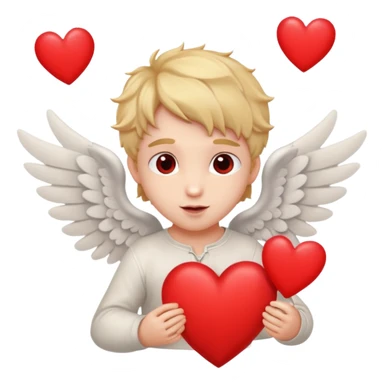 Cupido rodeado de corazones volando mostrando sus alas y su arco   sticker