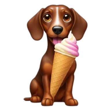 Brown sausage dog eating ice cream sticker