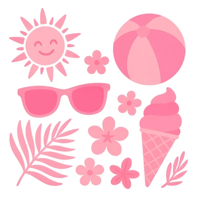 pink summer theme, bright and warm summer elements with pink hues, no background sticker