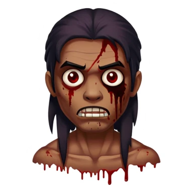 Zumbi de cabelo grande escuro, olhos escuro com mancha de sangue pequena no rosto sticker