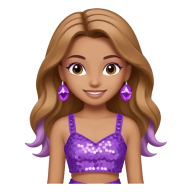 Yasmin from Bratz with long light brown hair, tan skin, brown eyes, lilac sequin crop top sticker