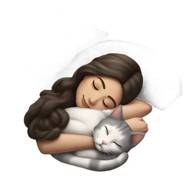 sleeping beauty brunette brown girl with a silk pillow and her white grey cat sticker