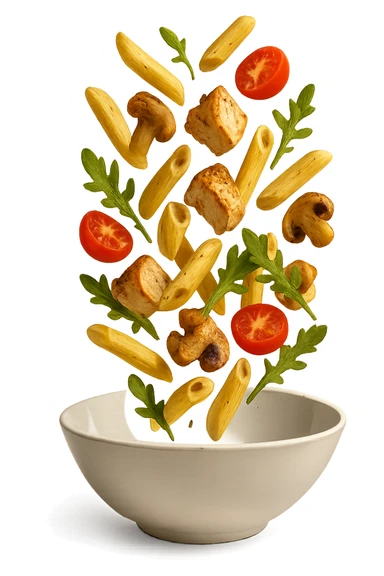 bowl in cui cade cibo da ristorante, iperrealistico 4k sticker