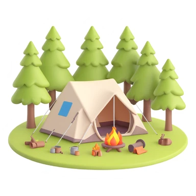 camping scene with tent and trees sticker