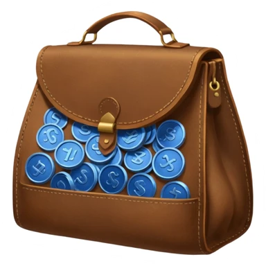 blue coins inside a brown leather bag  sticker