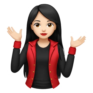 Girl with long light black straight hair and black vest and red and black stack of clothes long-sleeved on hands   sticker