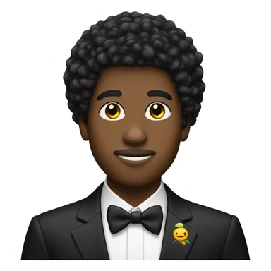 A profile of a black twink with an afro mullet in an intricate suit sticker