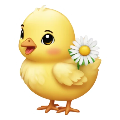 Baby chick holding a daisy sticker
