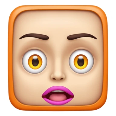 A wide-eyed face with glowing neon pupils and angular eyebrows, mouth open in a square shape sticker