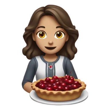 Girl, brunette, eating cherry pie sticker