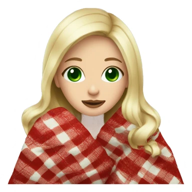 blonde girl green eyes wrapping in christmas blanket sipping coffee sticker
