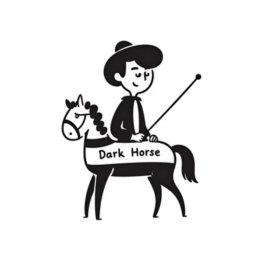 Polk on a horse labeled 'Dark Horse', simple lines, campaign hat sticker