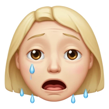crying emoji with eyes open wide, visible eye bags, 3/4 profile sticker