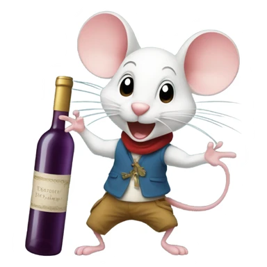 Dancing mice around bottle of wine, one is a boy mouse sticker