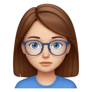 a brown haired girl with blue eyes and glasses with blue shirt that says crush sticker