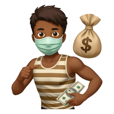 robber running with a stripped top and a money bag over his shoulder and a mask  sticker