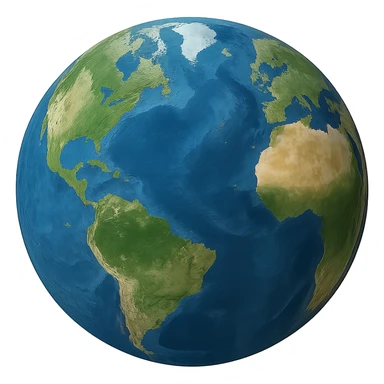 realistic earth globe with blue oceans and green continents, no background sticker