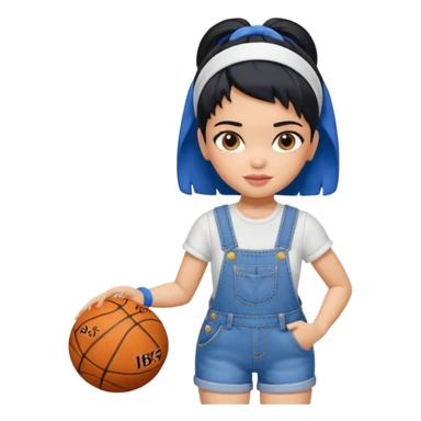 generate a pretty bratz that looks like Kajol Devgn\ bollywood actress
 Wearing  denim overalls with short blackhair and a blue hairband. Carrying a basketball sticker