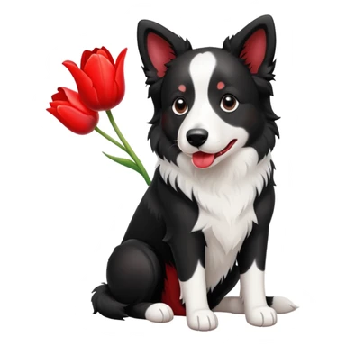 A cute  little  Black and white Border Collie and tulip sticker