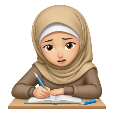 hijabi student doing homework looking stressed, suffering and crying sticker