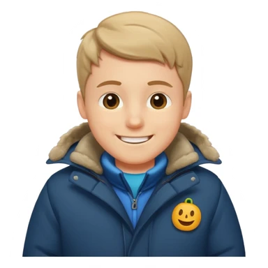 emoji- of a white boy putting on his coat sticker