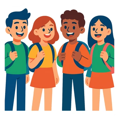 students with backpacks, cheerful, friendly style sticker