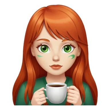 Red head white girl with green eyes and long hair and bang and coffee sticker