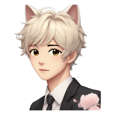 Gorgeous romantic anime style Asian formal modern shojo guy with cat ears and flowers and blushing face aesthetic trending style outside sticker