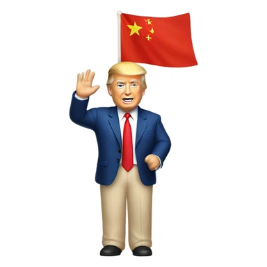 Donald Trump waving a Chinese flag sticker