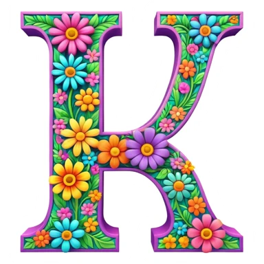 3D, gothic style psychedelic colored capital Letter L with hippie style flower border sticker
