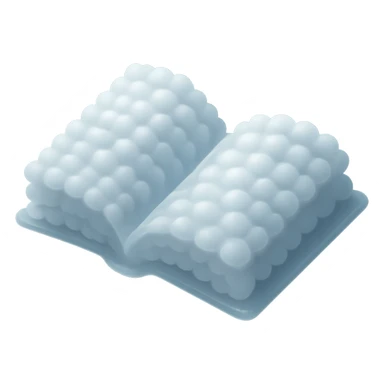 thick open book made entirely of small, very bright white fluffy convex clouds, matte glass style sticker
