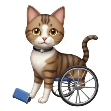 full body small short hair dark brown and white cat with hazel eyes walking in a wheelchair for cats sticker